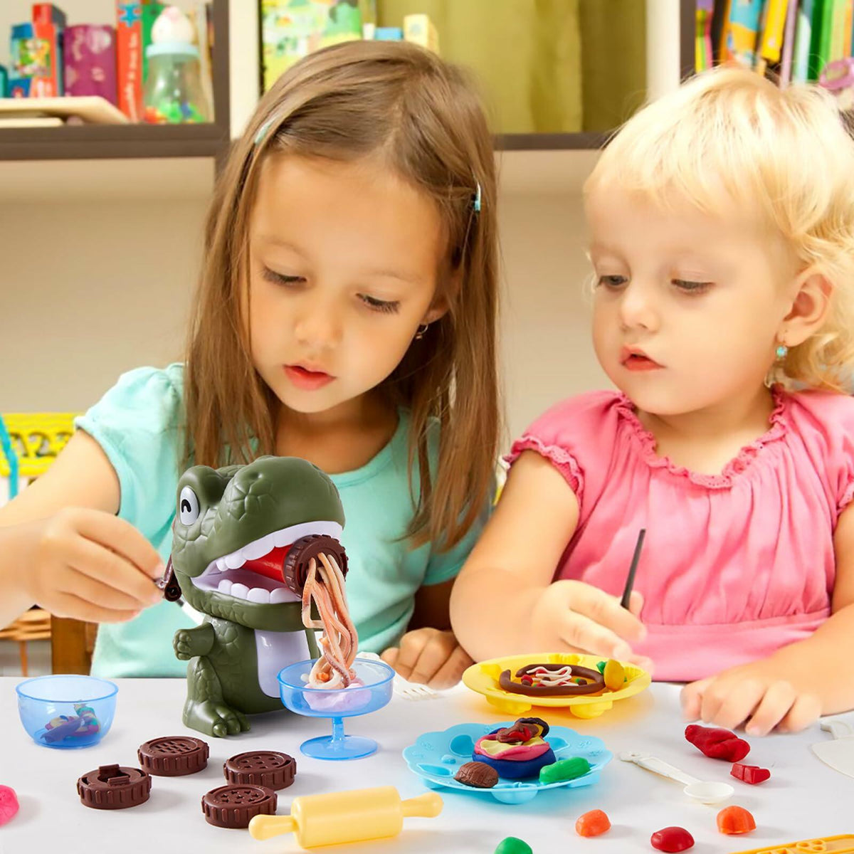 Set de dinosaurios con plastilina, paquete a granel, juguete para hacer fideos, para niños de 4 a 8 años