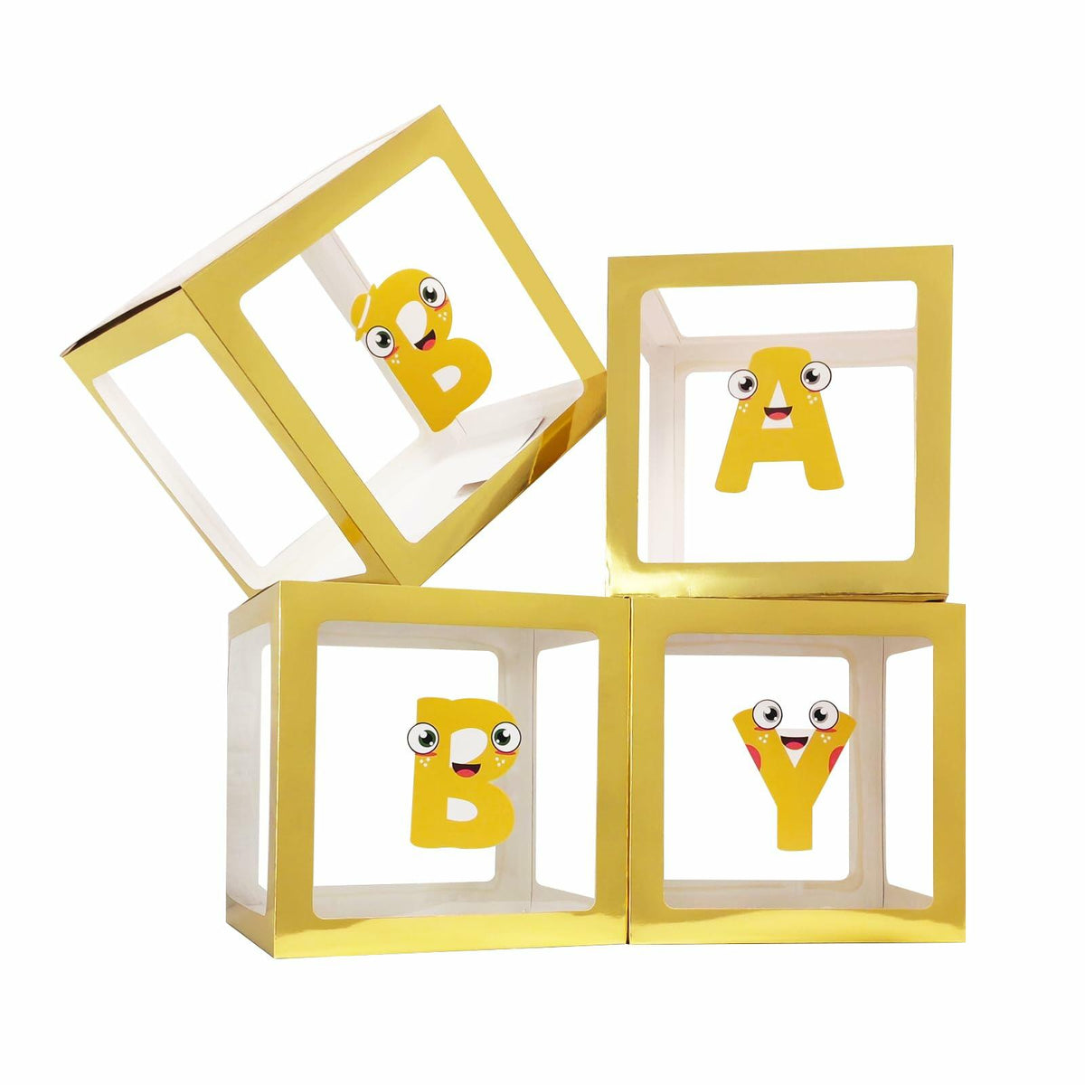 Cajas decorativas para bebé con letras Onteftshop, transparentes y doradas, paquete de 4