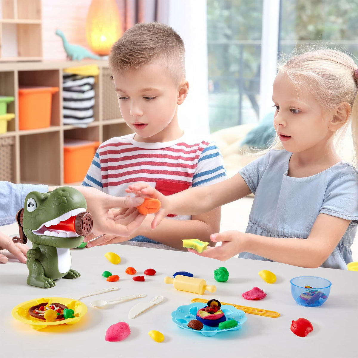 Set de dinosaurios con plastilina, paquete a granel, juguete para hacer fideos, para niños de 4 a 8 años