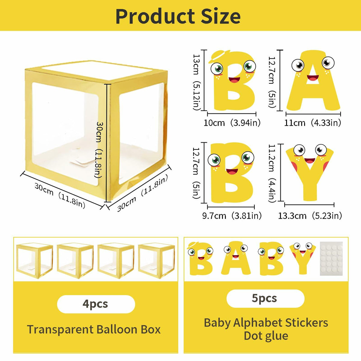 Cajas decorativas para bebé con letras Onteftshop, transparentes y doradas, paquete de 4