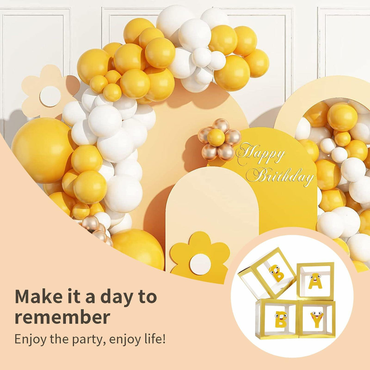 Cajas decorativas para bebé con letras Onteftshop, transparentes y doradas, paquete de 4
