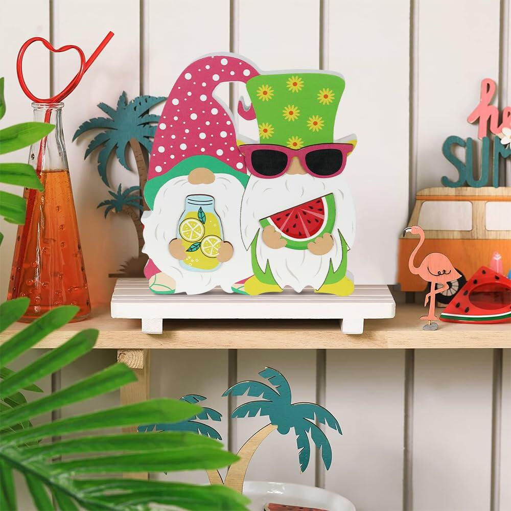 Decoración de madera de dos caras para bandeja escalonada DECSPAS, diseño del 4 de julio en rojo, blanco y azul