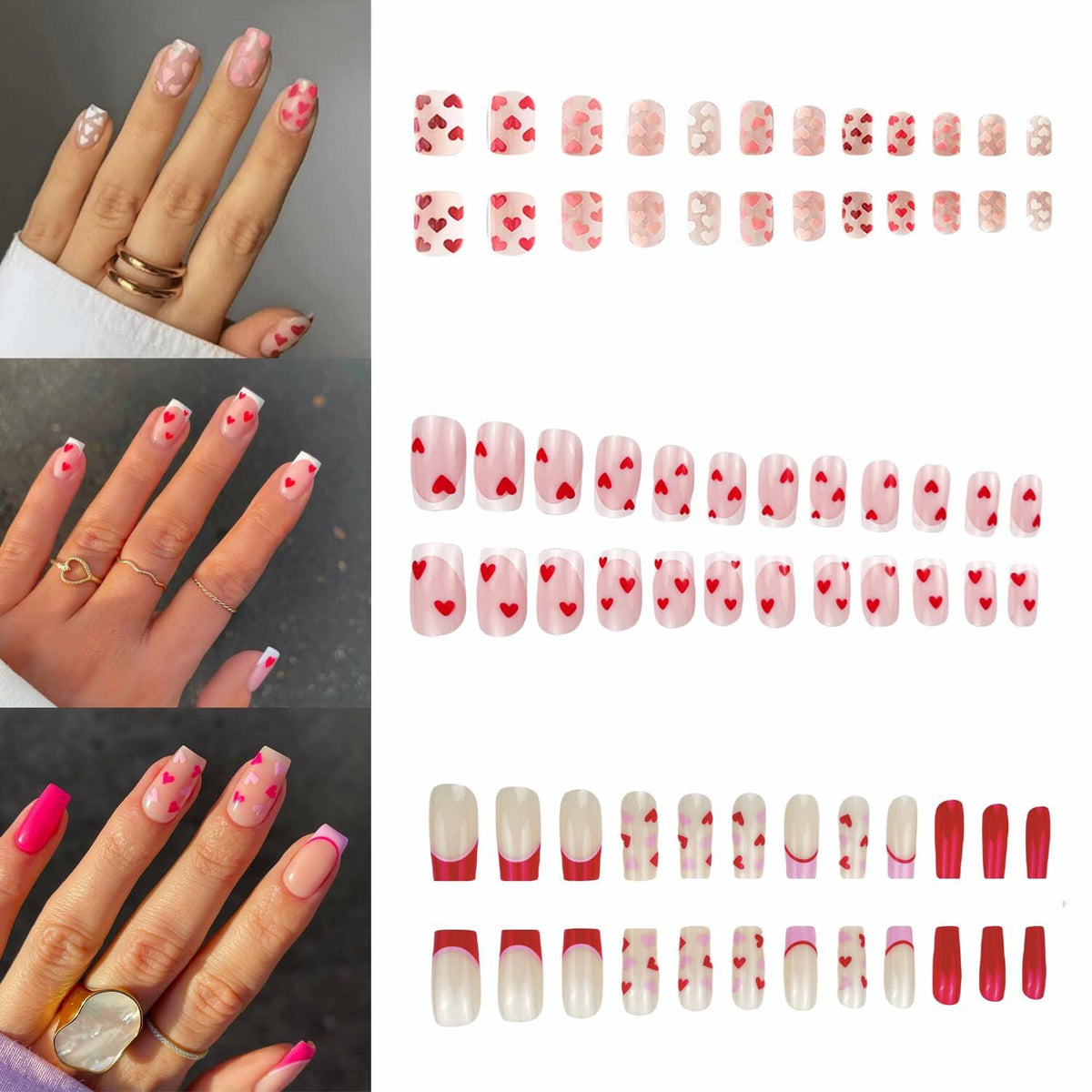 Uñas postizas a presión RIICFDD, cuadradas medianas, diseño francés brillante, 72 piezas