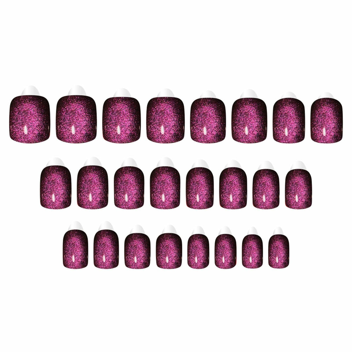 Uñas postizas cuadradas cortas de acrílico color morado con efecto ojo de gato que cambia de color, 24 piezas
