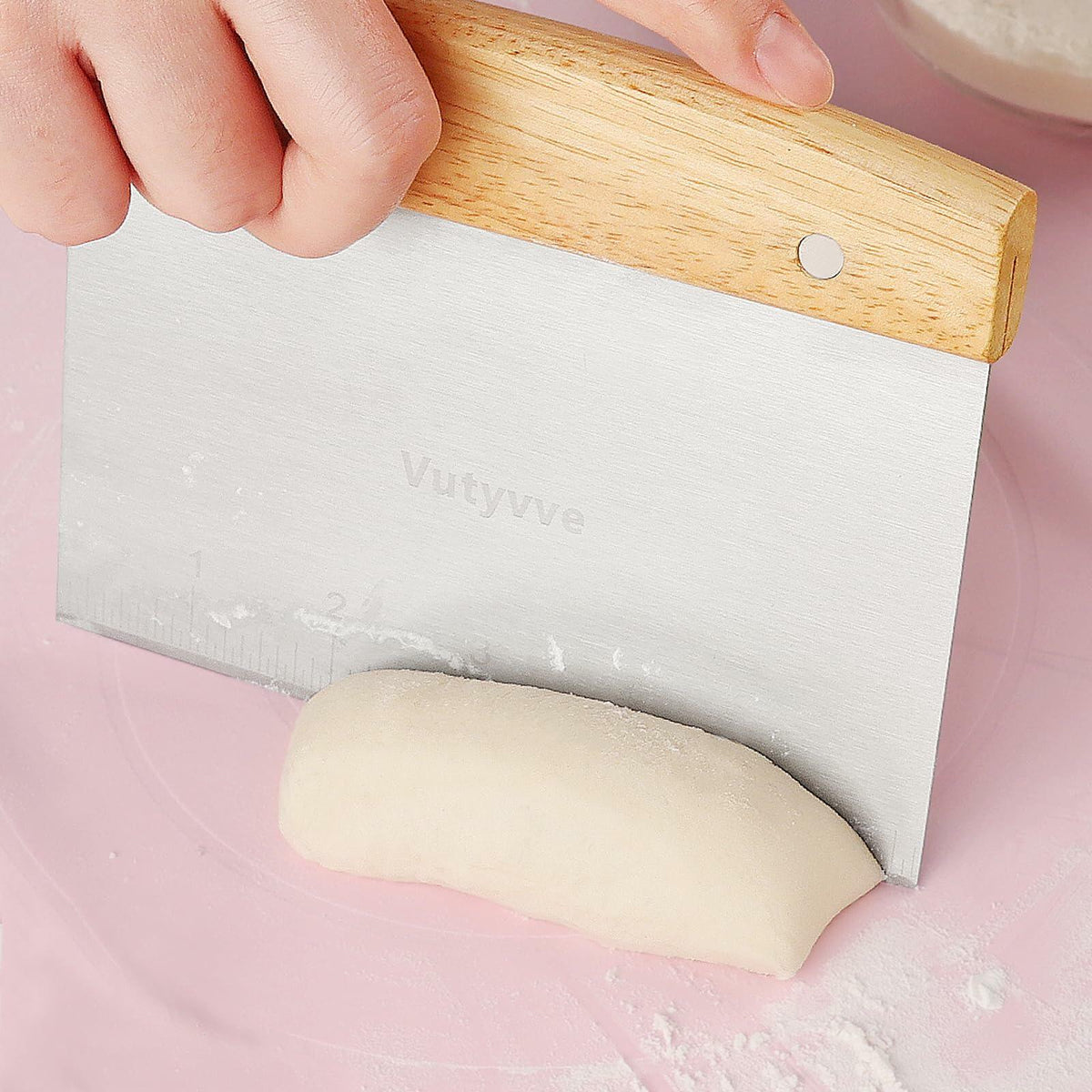 Juego de rasquetas para masa Vutyvve, mango de madera de acero inoxidable + 2 de plástico, 3 piezas