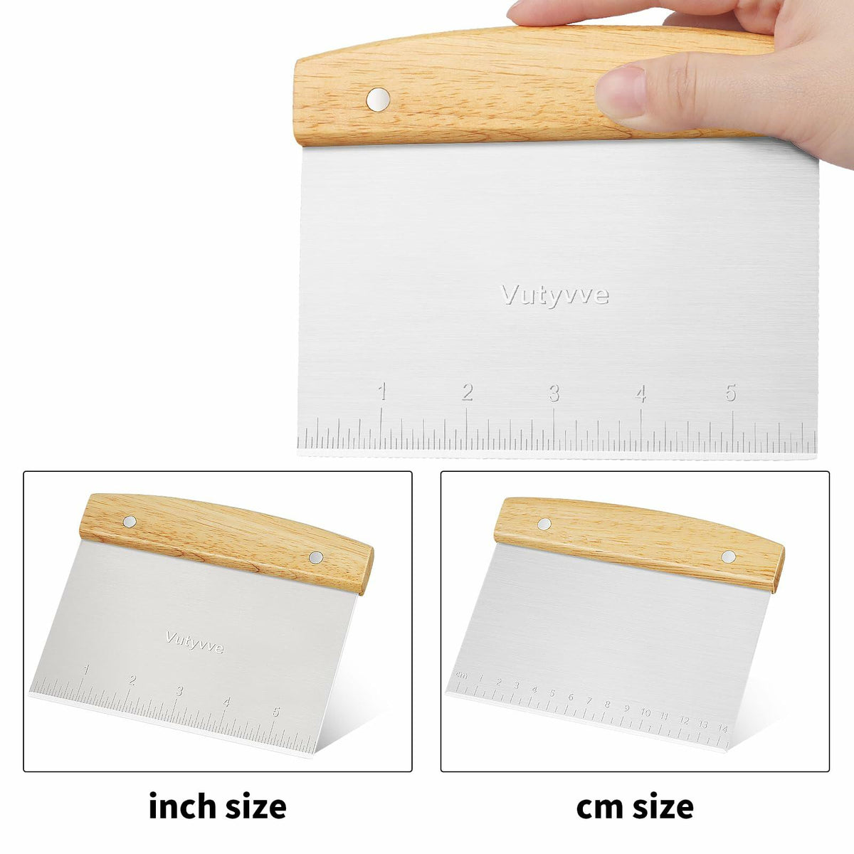 Juego de rasquetas para masa Vutyvve, mango de madera de acero inoxidable + 2 de plástico, 3 piezas