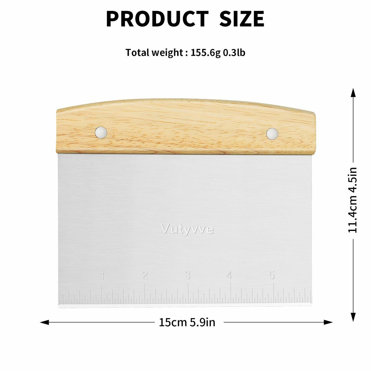 Juego de rasquetas para masa Vutyvve, mango de madera de acero inoxidable + 2 de plástico, 3 piezas