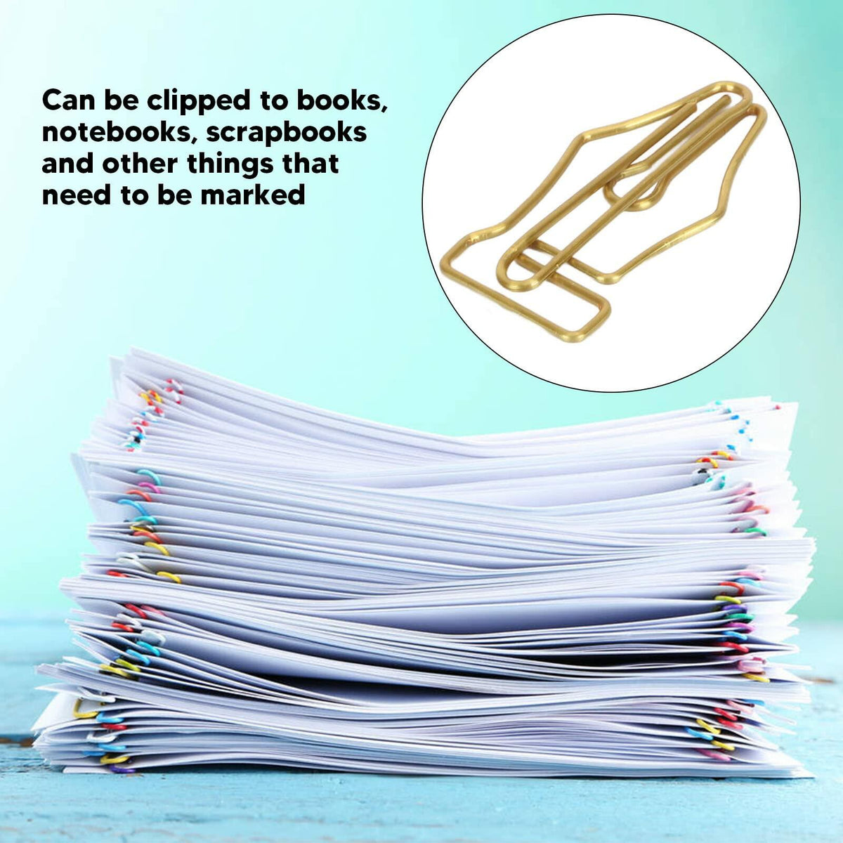 Clips para papel FUZHUI, 100 unidades, grandes, de hierro recubierto de plástico, color dorado, forma de bolígrafo