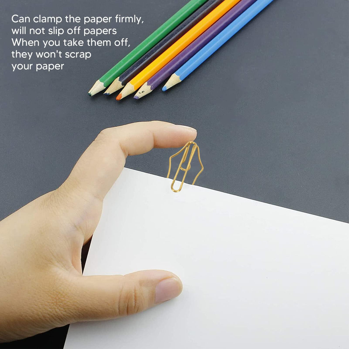 Clips para papel FUZHUI, 100 unidades, grandes, de hierro recubierto de plástico, color dorado, forma de bolígrafo