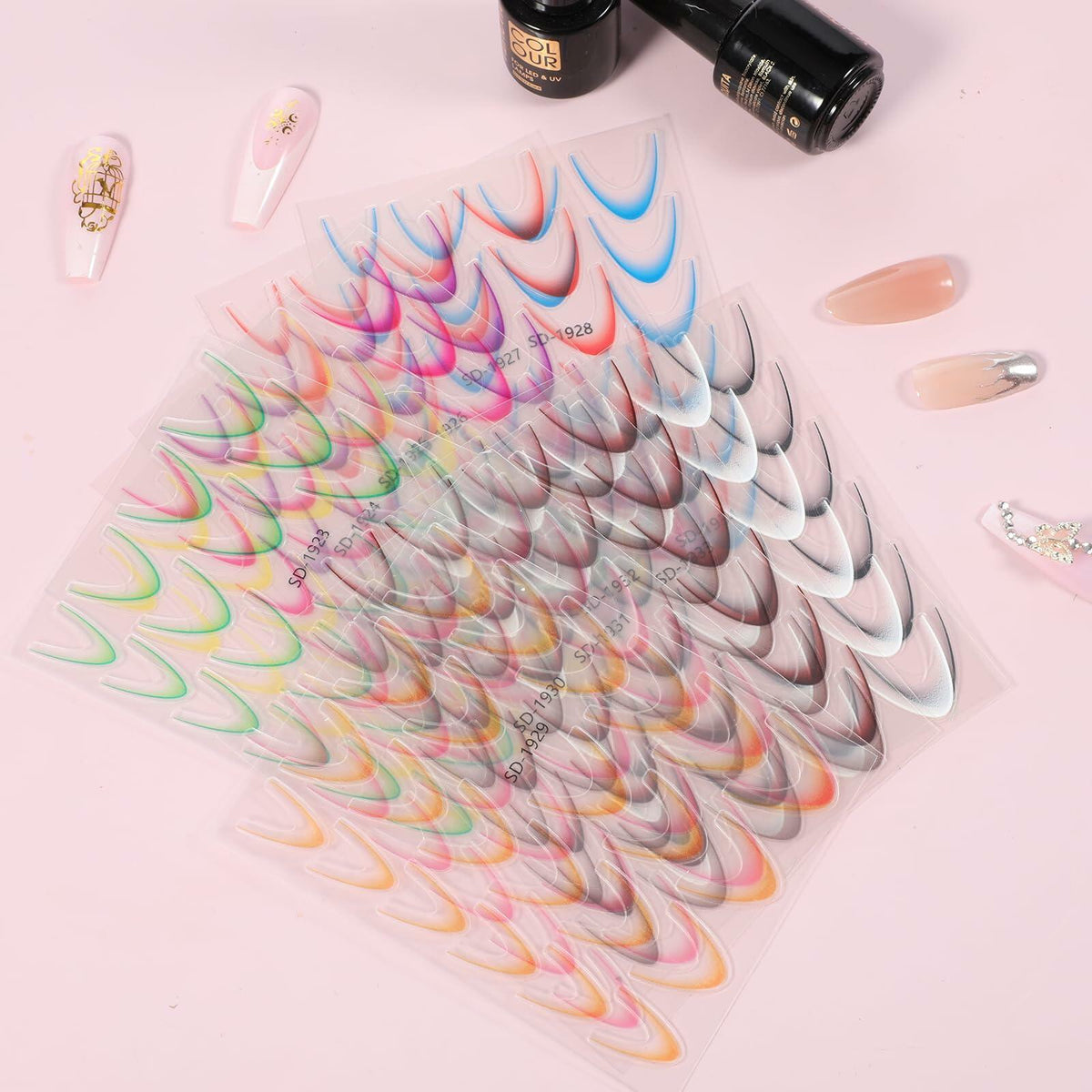 Pegatinas para uñas Lnngub, rayas francesas en degradado, color blanco, 12 hojas