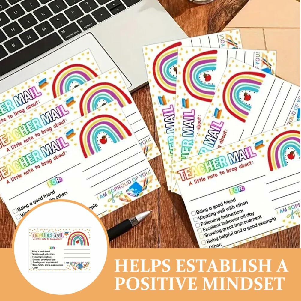 NUOBESTY 50 tarjetas postales de incentivo de comportamiento para el aula arcoíris para profesores