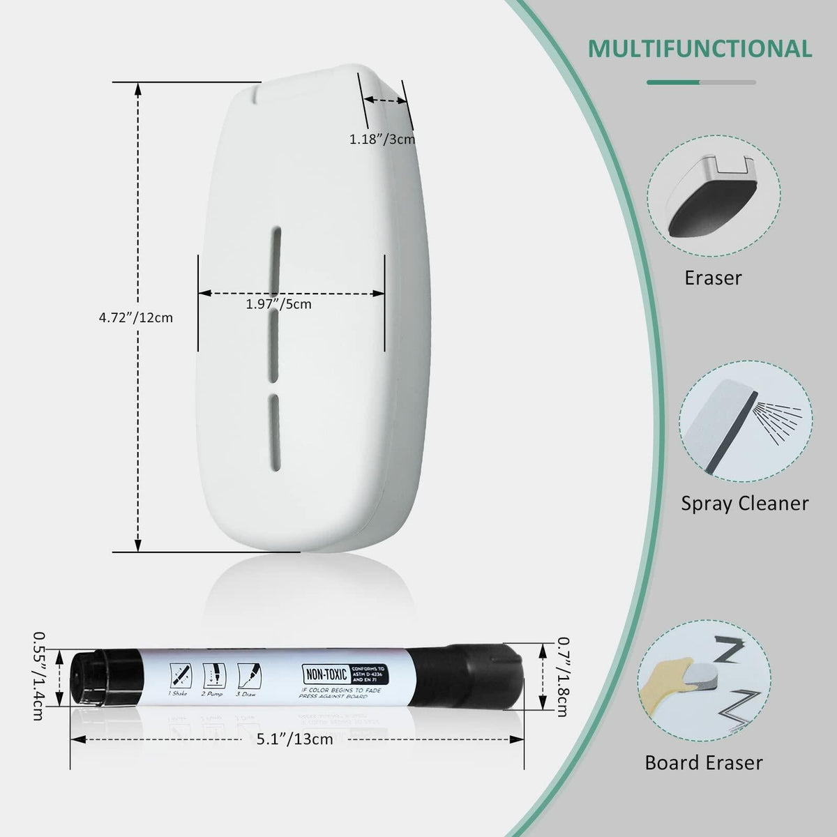 Borrador para pizarra blanca ZHIDIAN con almohadillas de microfibra y spray