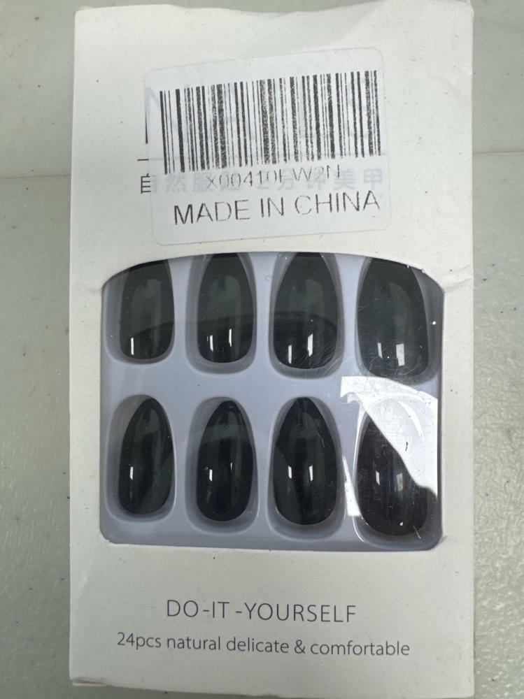Uñas postizas RIICFDD negras, forma almendrada, largo mediano, acrílicas, cobertura completa, 24 piezas