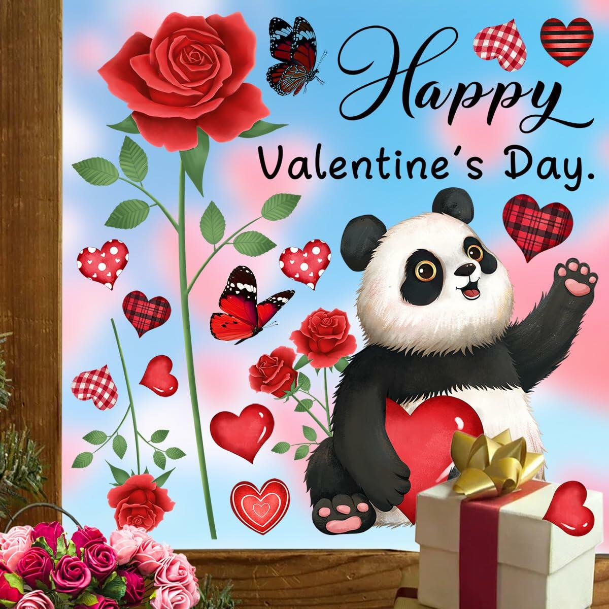 Pegatinas y adhesivos de corazones para ventanas de San Valentín, color rosa, 1 hoja