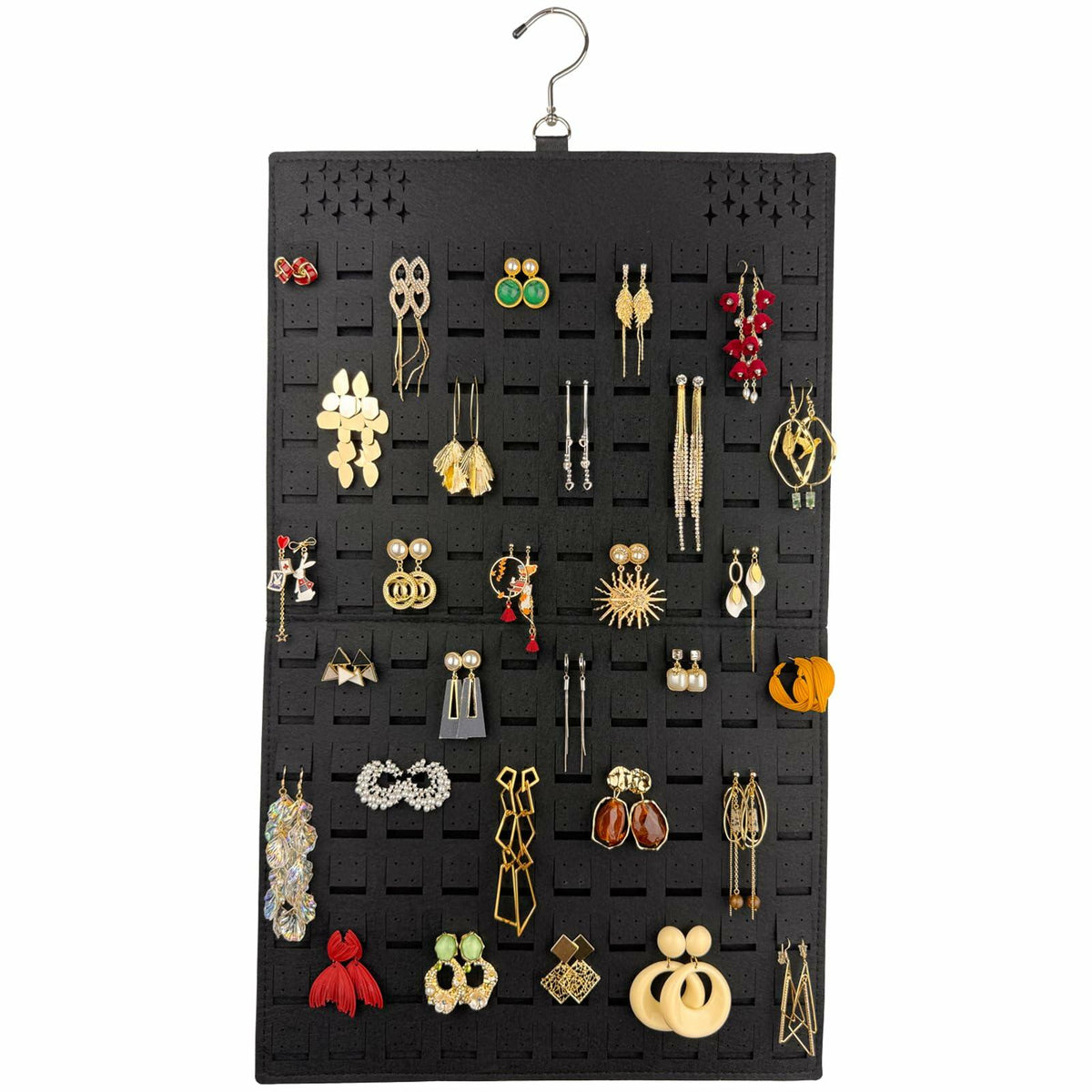 Organizador de pendientes colgante Neehows, soporte de pared con 600 agujeros y 30 ganchos, negro