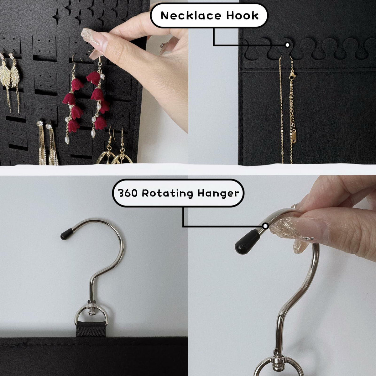 Organizador de pendientes colgante Neehows, soporte de pared con 600 agujeros y 30 ganchos, negro