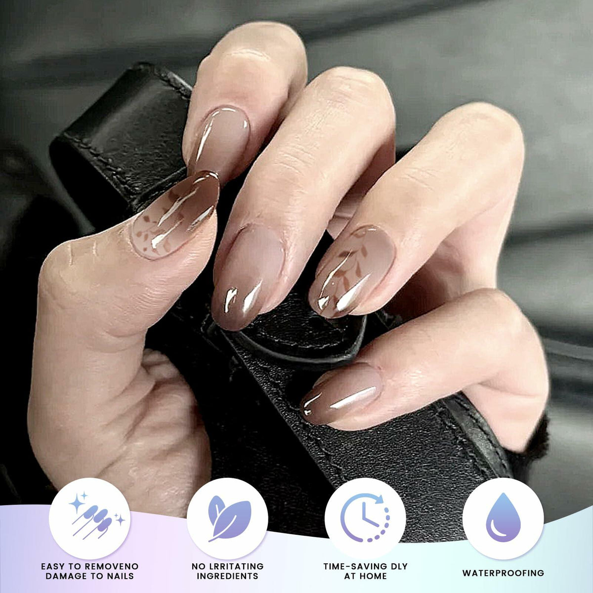 Tiras de uñas de gel semicuradas Oauee, 20 pegatinas, gris antracita, para lámpara UV/LED