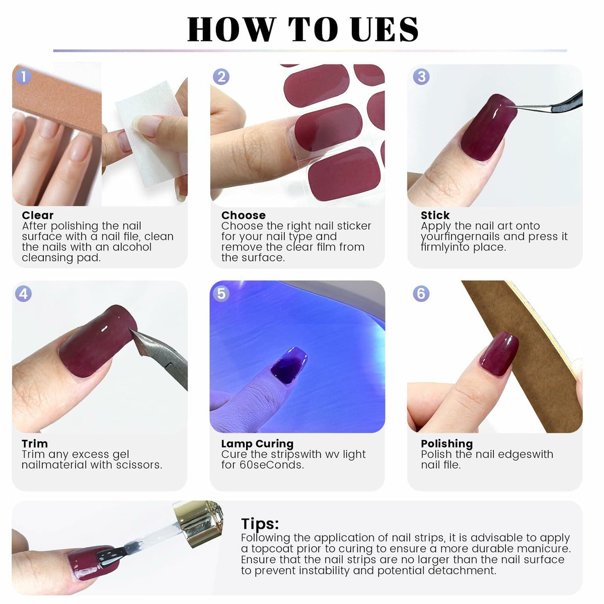 Tiras de uñas de gel semicuradas Oauee, 20 pegatinas, gris antracita, para lámpara UV/LED