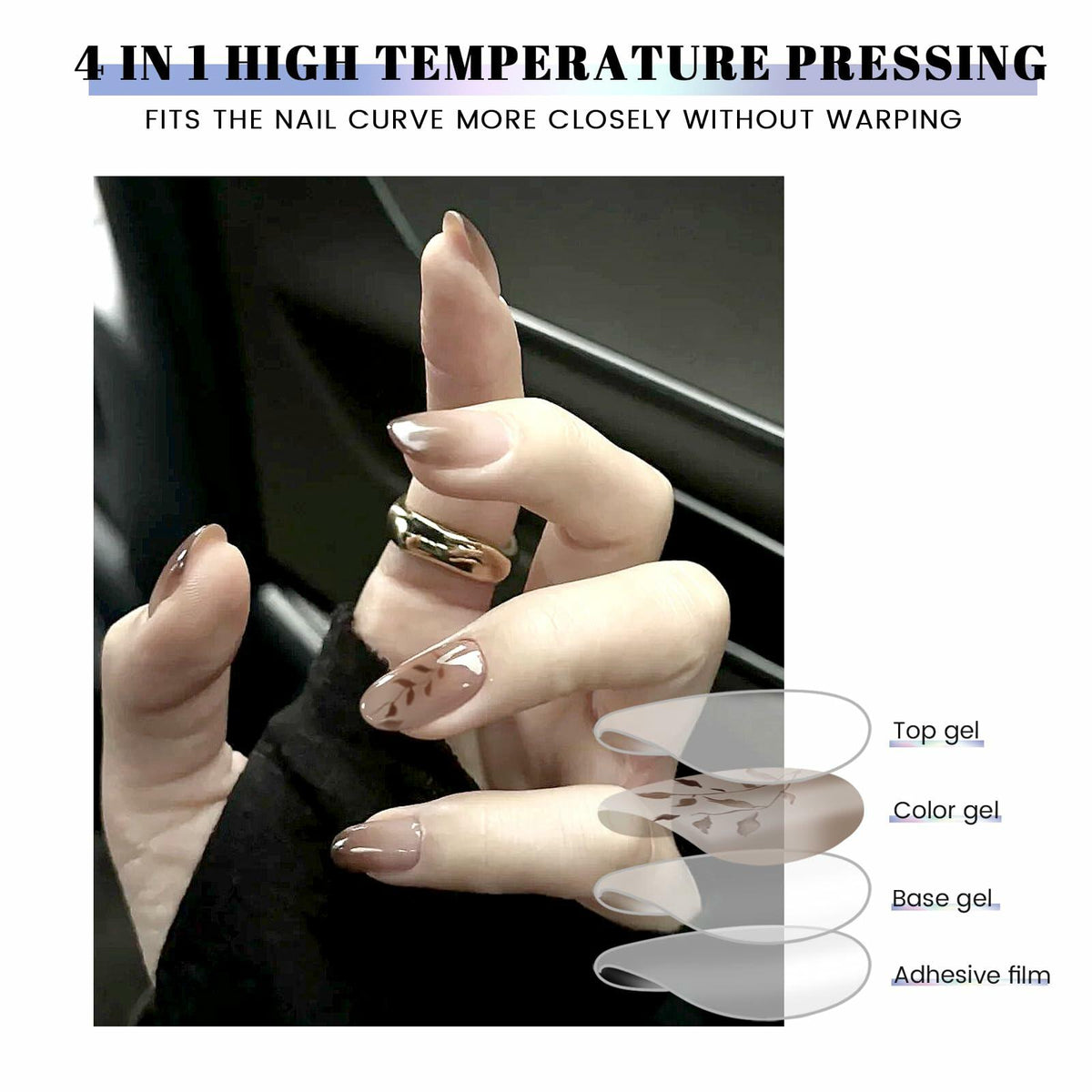 Tiras de uñas de gel semicuradas Oauee, 20 pegatinas, gris antracita, para lámpara UV/LED