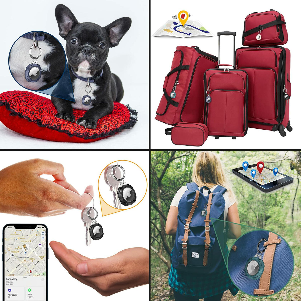 Paquete de 4 fundas protectoras para Apple Tag, de PC+TPU, resistentes a arañazos, colores negro, azul, verde y rosa