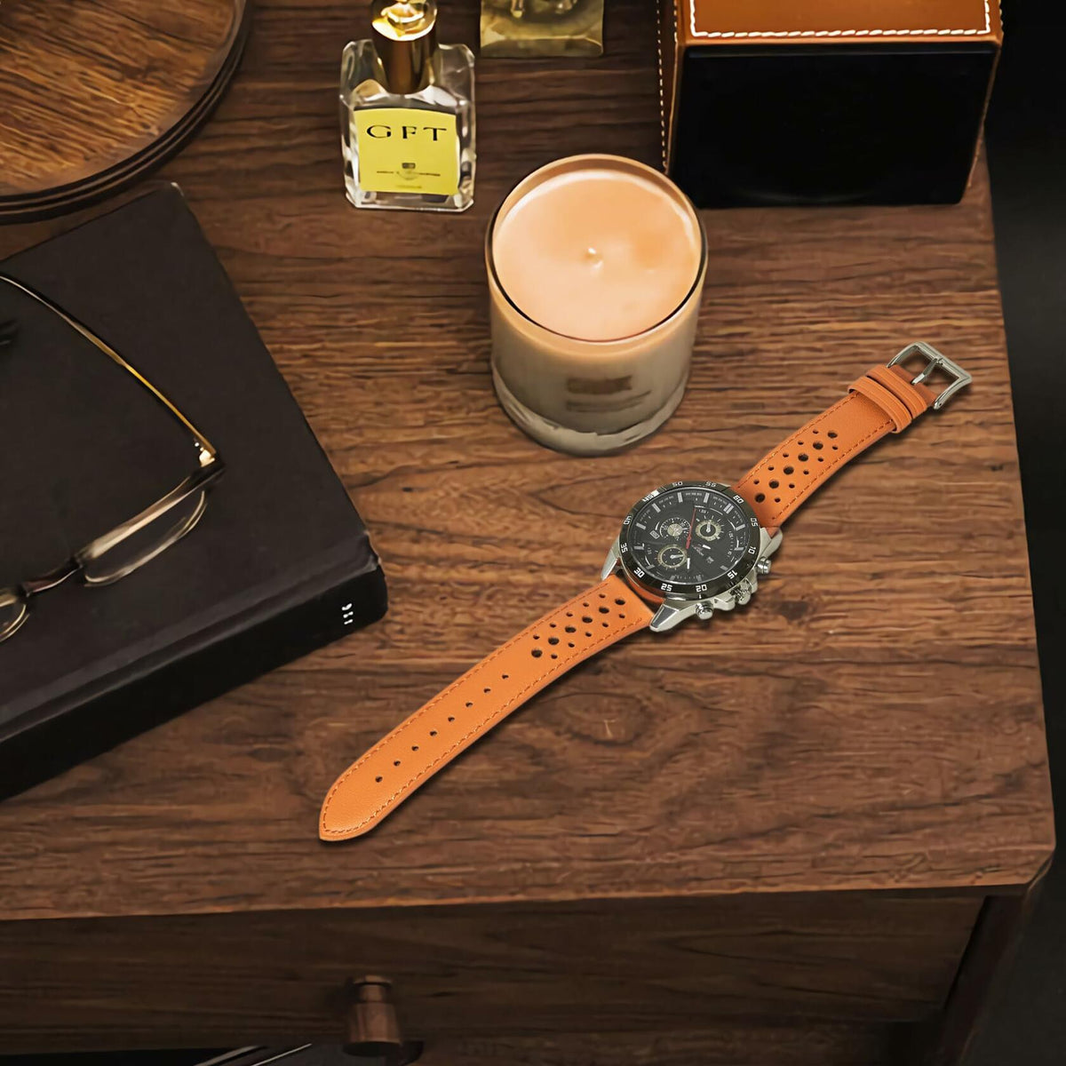 Correa de reloj de cuero Jeereal, 22 mm, cuero genuino color tostado