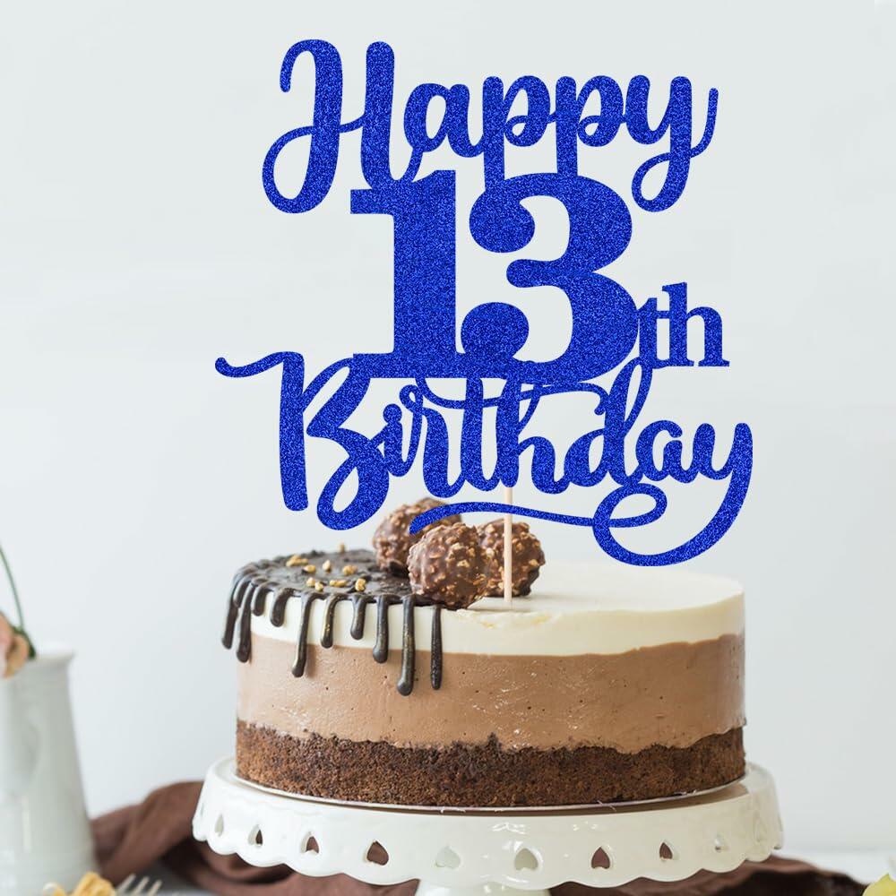 Topper para pastel de feliz 16 cumpleaños Sleyberoy, color azul profundo con brillantina, 1 unidad