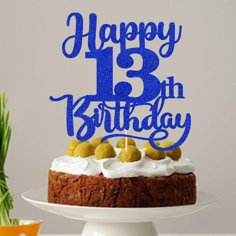 Topper para pastel de feliz 16 cumpleaños Sleyberoy, color azul profundo con brillantina, 1 unidad