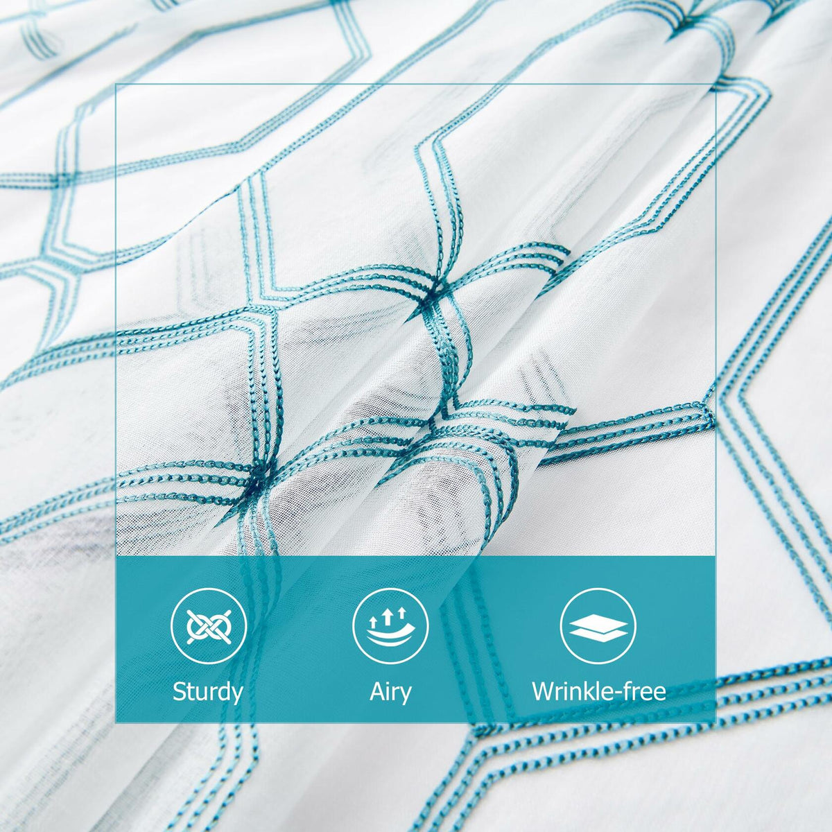 Cortinas traslúcidas WANSOUL con patrón azul, 2 paneles de 84 pulgadas, diseño marroquí azul cerceta