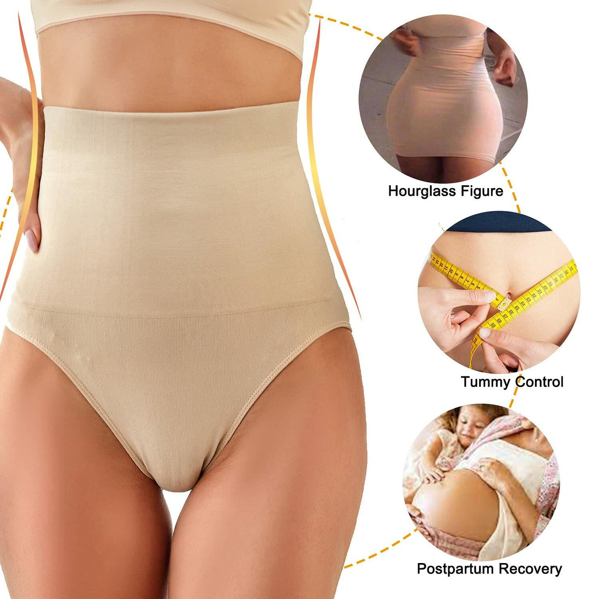 Bragas moldeadoras de cintura alta con control de abdomen FINETOO talla grande S color nude