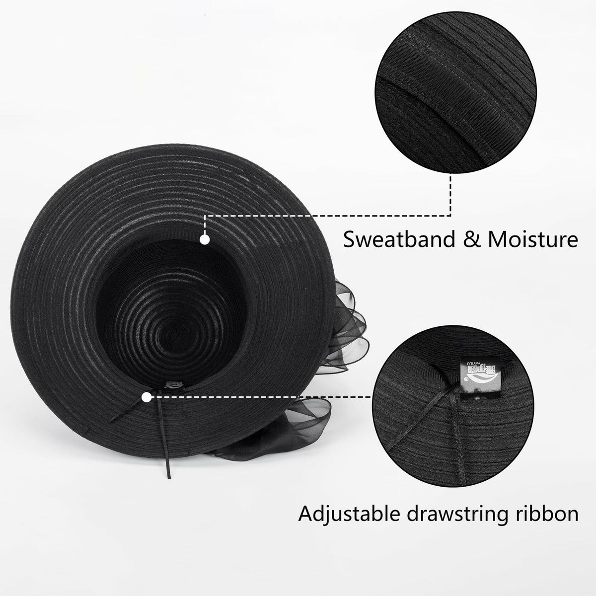 Kentucky Women Organza Sun Hat with Bow Black Wedding Tea Party Fascinator