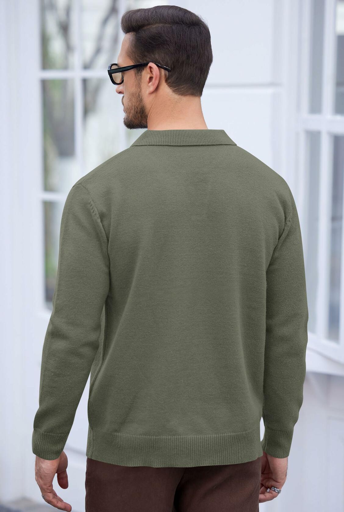 Suéter tipo polo para hombre Herberton, cuello en V, manga larga, gris, talla L