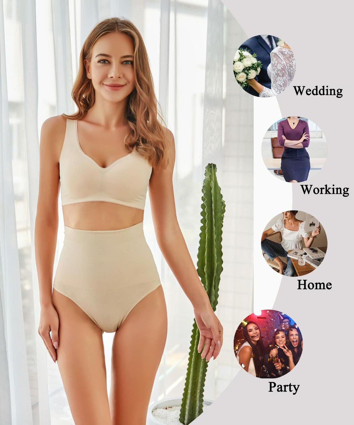 Bragas moldeadoras de cintura alta con control de abdomen FINETOO talla grande S color nude