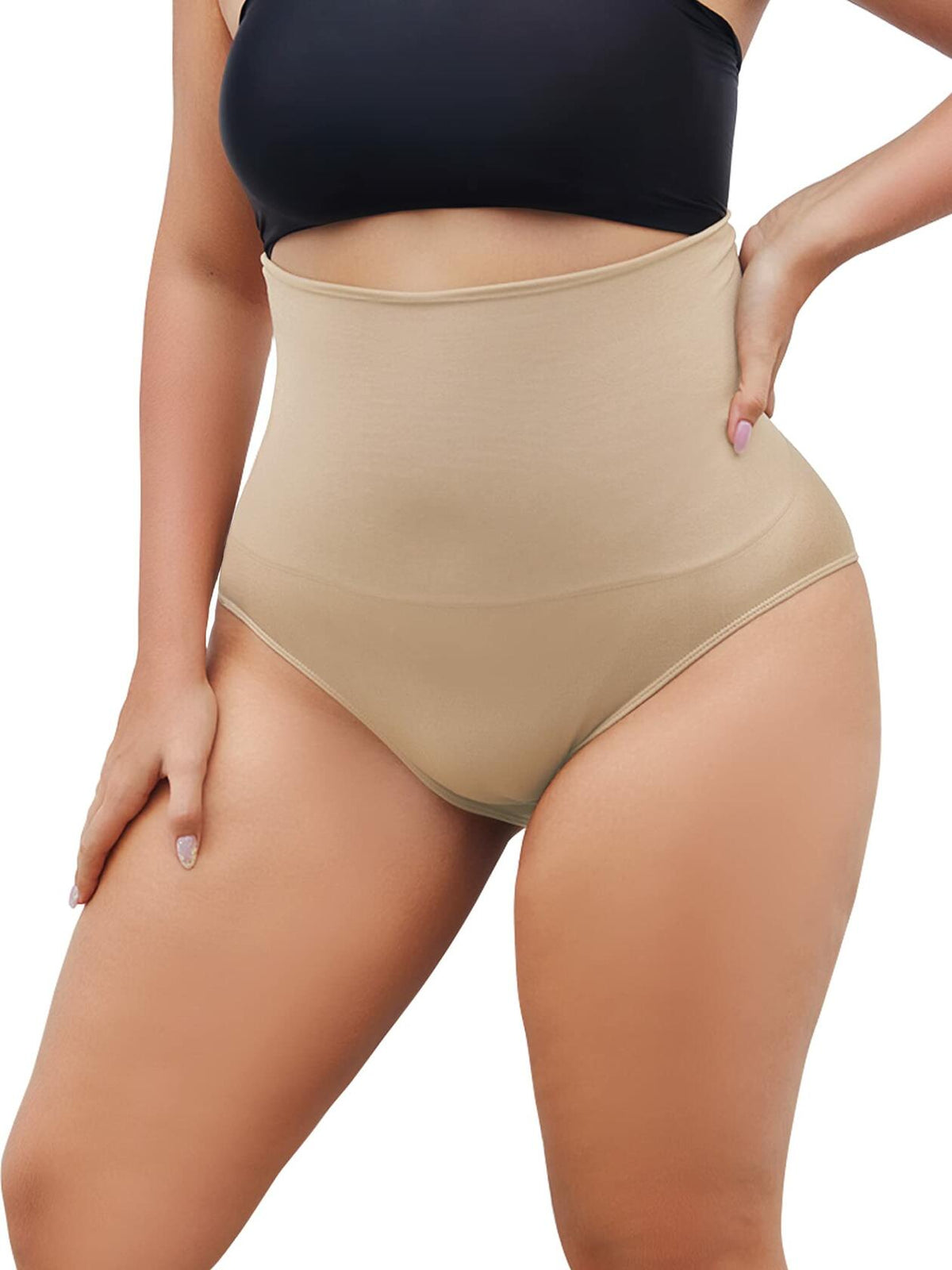 Bragas moldeadoras de cintura alta con control de abdomen FINETOO talla grande S color nude