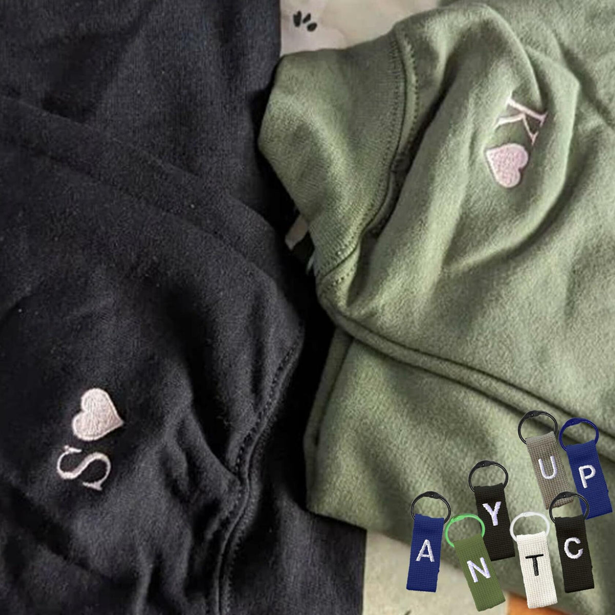 Sudadera GODMERCH con corazón bordado personalizado, color negro, talla L