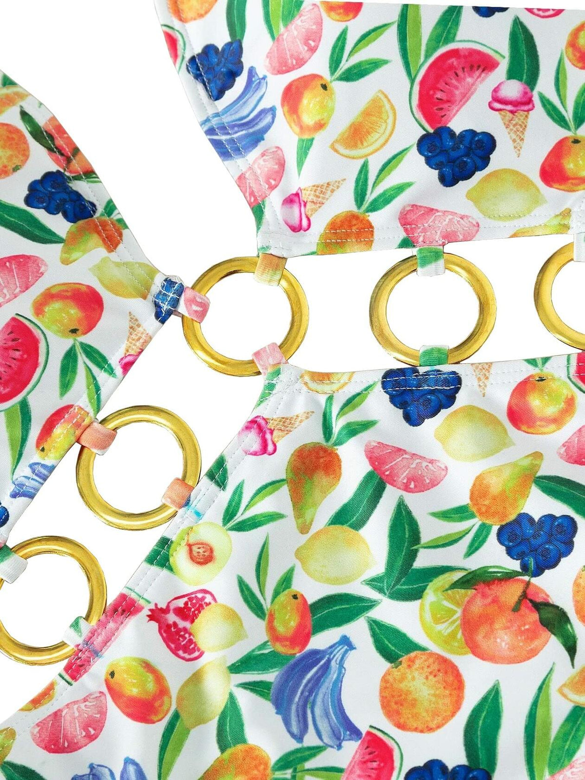Traje de baño de una pieza con estampado de frutas y anilla, monokini con aberturas, multicolor, talla S