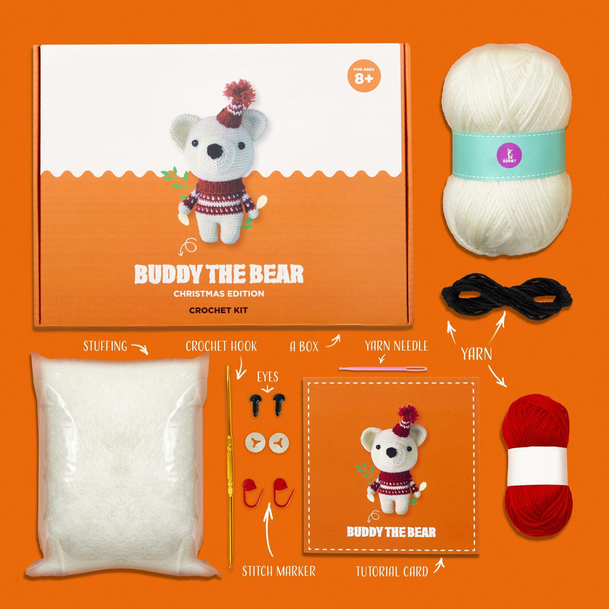 Kit de ganchillo amigurumi para adultos, nivel intermedio, manualidad DIY, oso con materiales