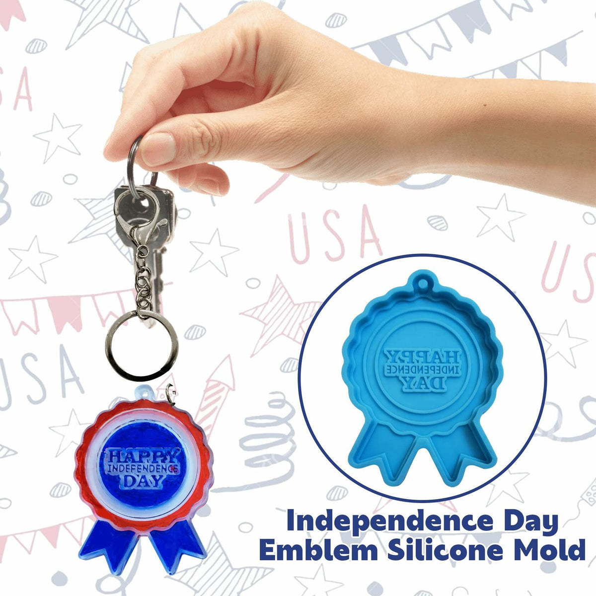 Molde de silicona para llavero con insignia estadounidense Ysqool, azul, para decoración de pasteles DIY