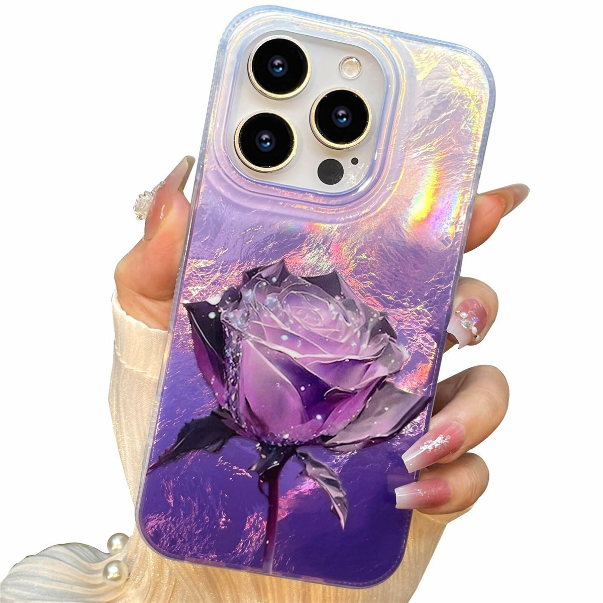 Funda para iPhone 16 Pro, diseño de rosas moradas, protectora, flexible, de TPU, delgada y resistente a impactos