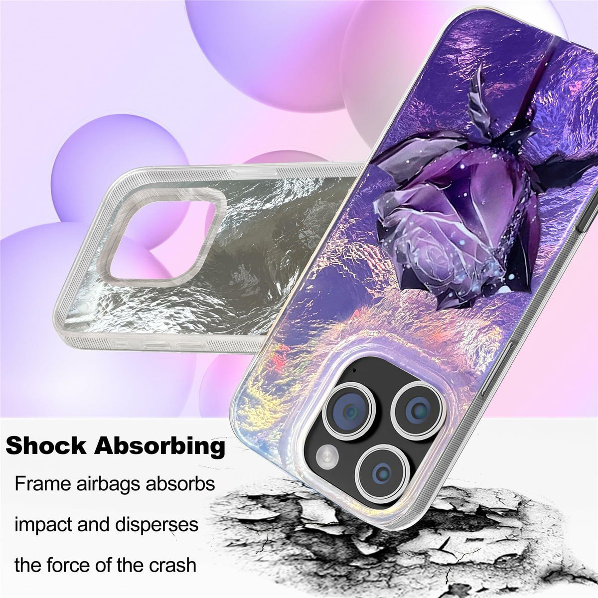 Funda para iPhone 16 Pro, diseño de rosas moradas, protectora, flexible, de TPU, delgada y resistente a impactos