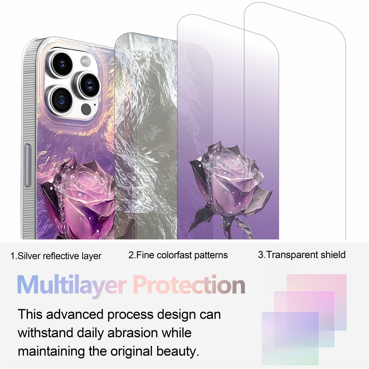 Funda para iPhone 16 Pro, diseño de rosas moradas, protectora, flexible, de TPU, delgada y resistente a impactos