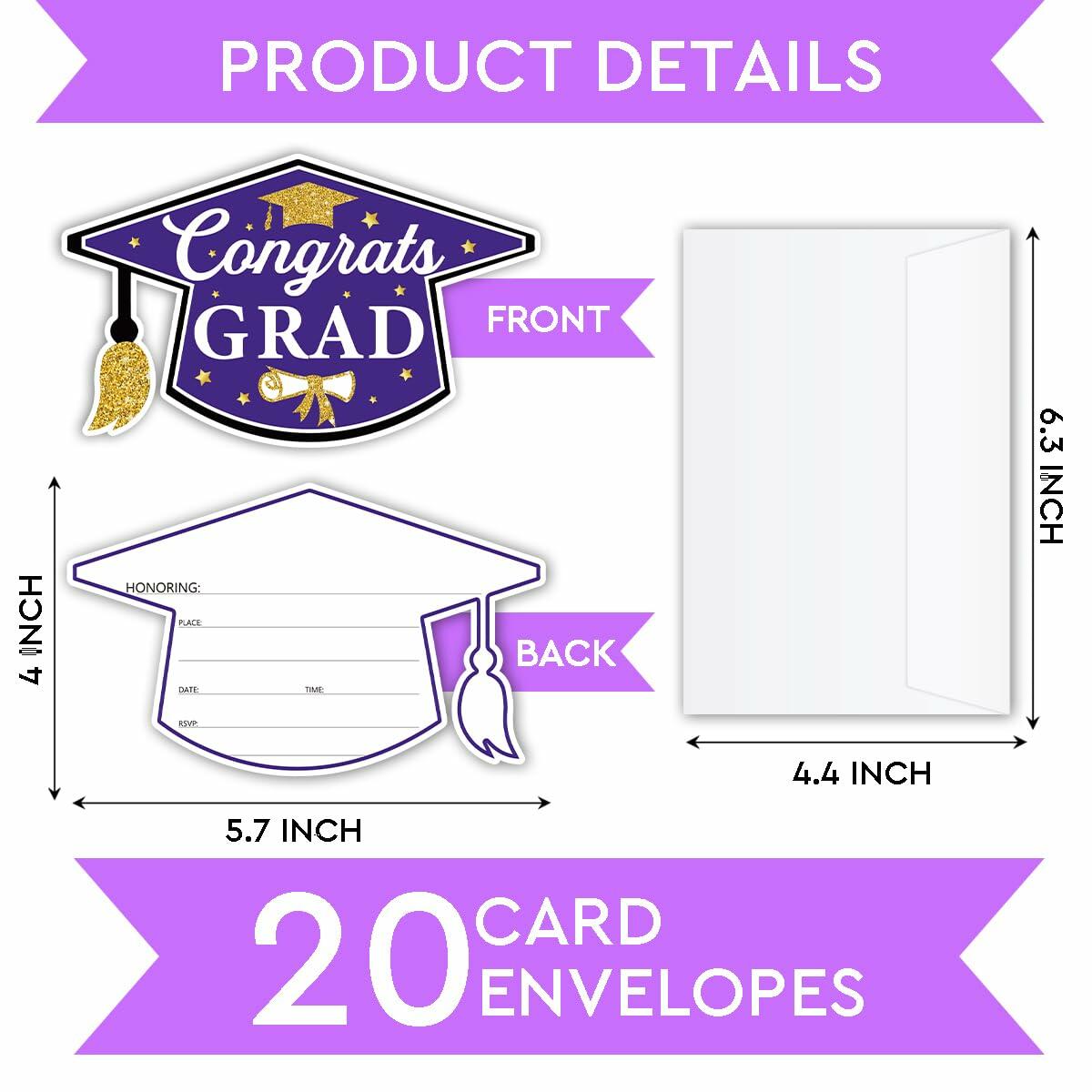 Tarjetas de invitación de graduación SHIEL-EVEN con sobre, paquete de 20 unidades para decoración de fiestas