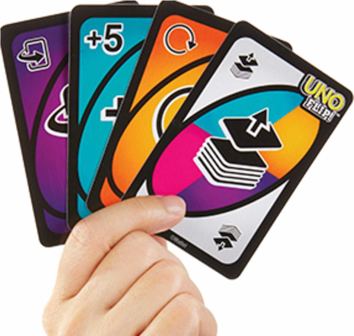 Mattel UNO FLIP! Juego de cartas familiar, 112 cartas, lata de almacenamiento resistente, edades 7+