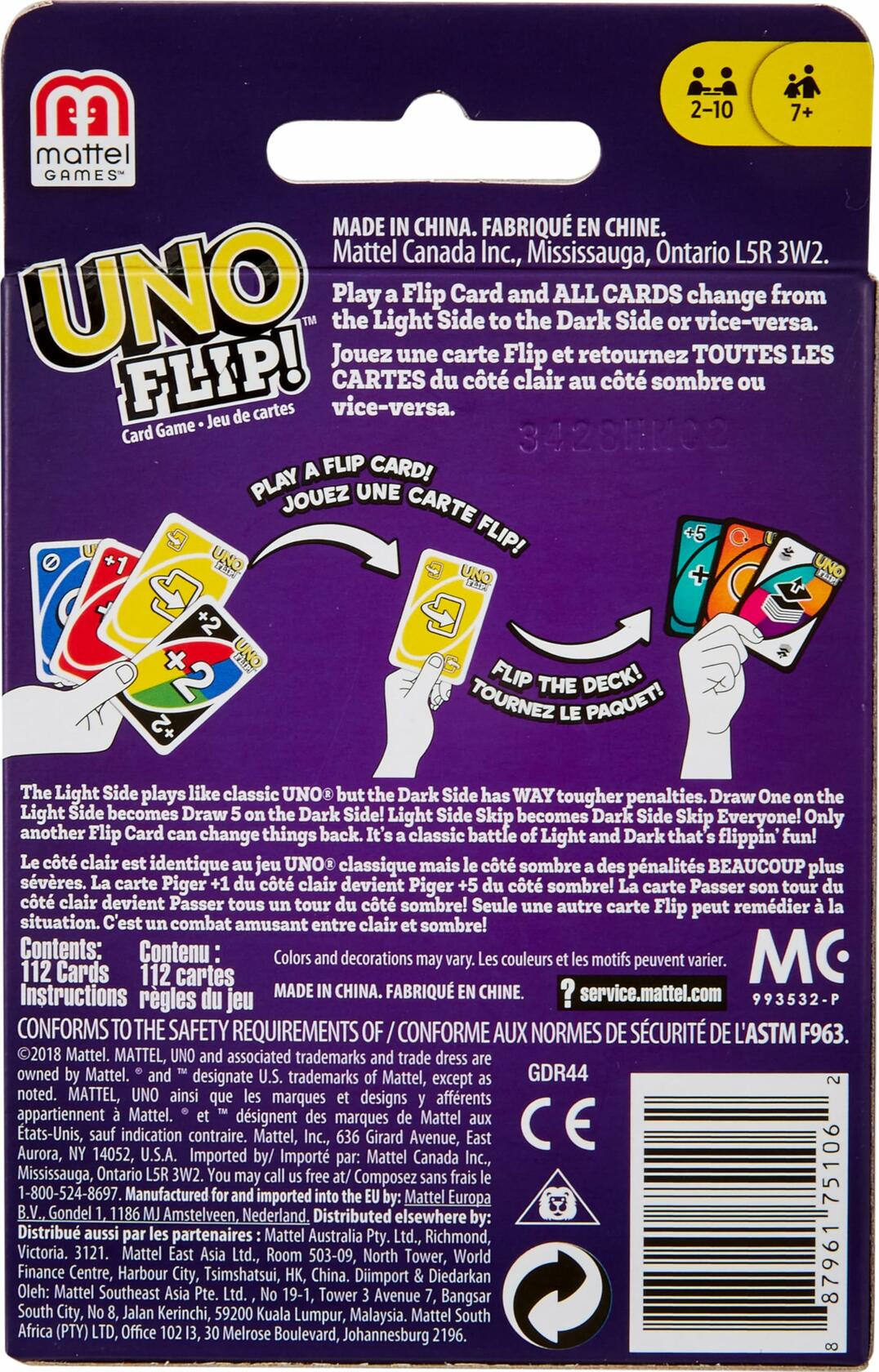 Mattel UNO FLIP! Juego de cartas familiar, 112 cartas, lata de almacenamiento resistente, edades 7+
