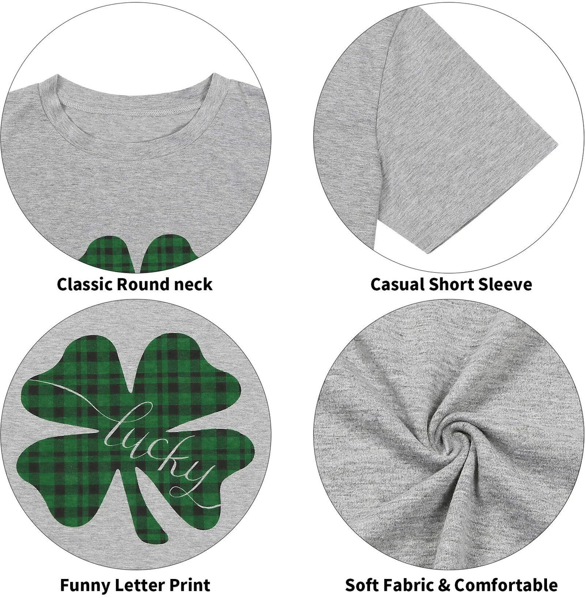 Gray St Pattys Day Shirt Women Lucky Clover Funny St Patrick's Day Tee Size 2XL
