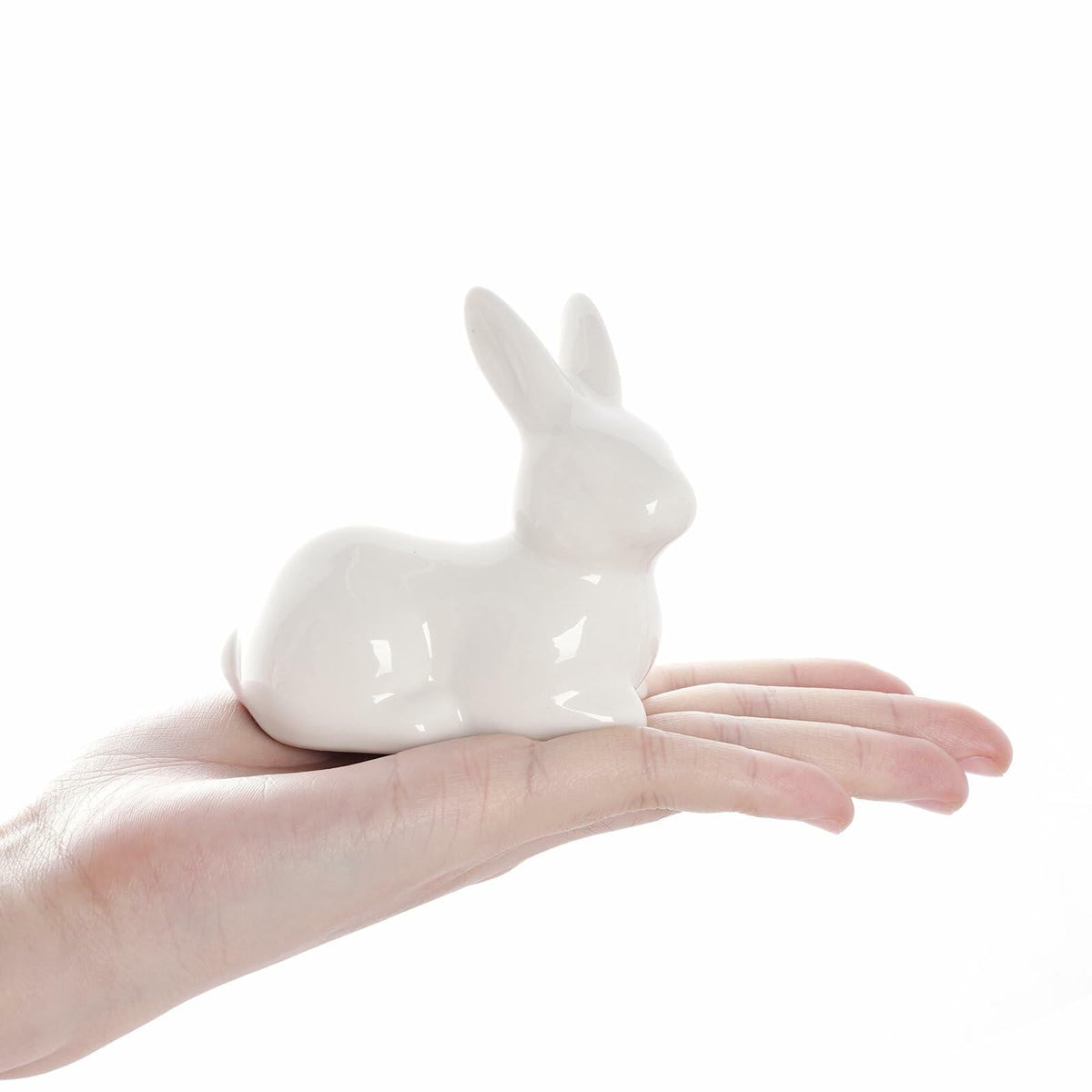 Figura de conejo de Pascua de cerámica blanca Rthjsfj, estatua de conejo de porcelana, 3,74x1,89"
