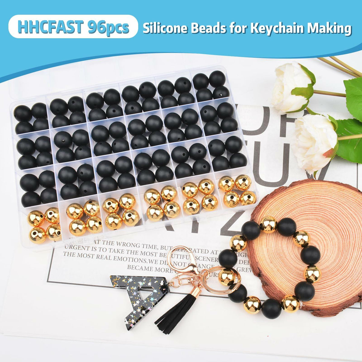 Kit de 96 cuentas de silicona de 15 mm, 2 colores, redondas, de goma para manualidades