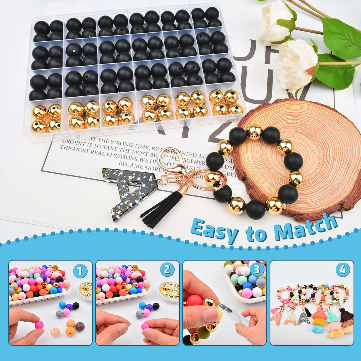 Kit de 96 cuentas de silicona de 15 mm, 2 colores, redondas, de goma para manualidades