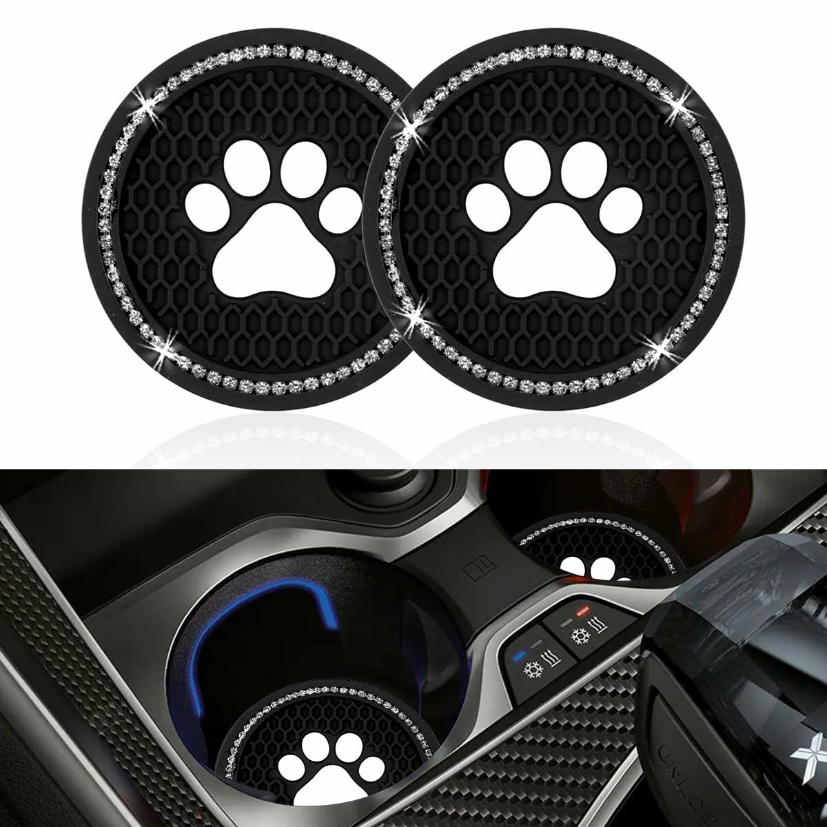Posavasos para portavasos de coche Kewucn Bling Paw, 2 unidades, azul oscuro con pedrería