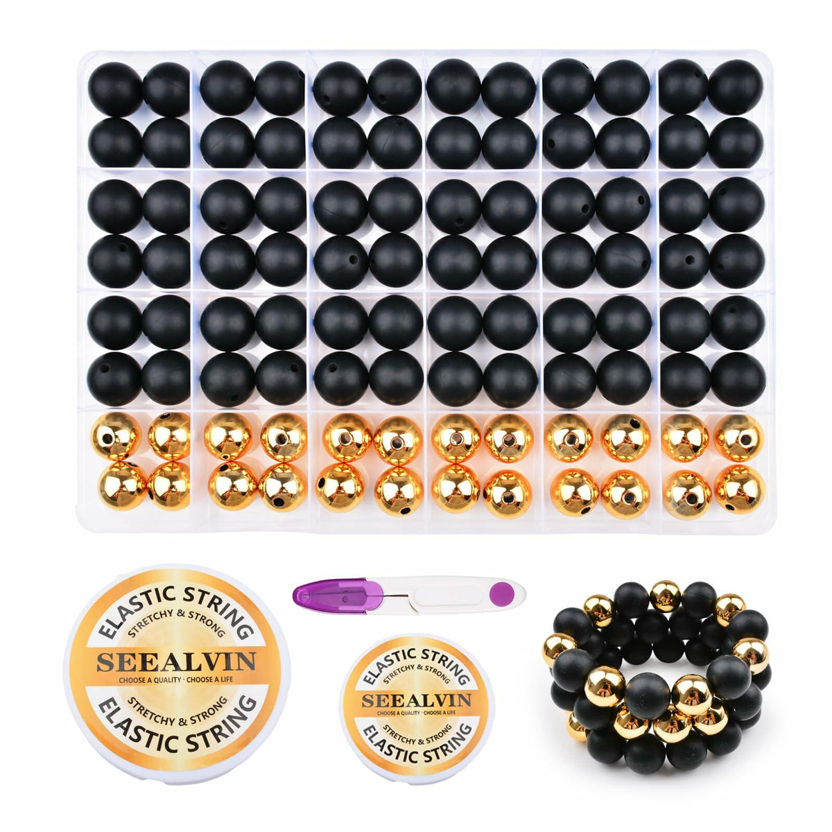 Kit de 96 cuentas de silicona de 15 mm, 2 colores, redondas, de goma para manualidades
