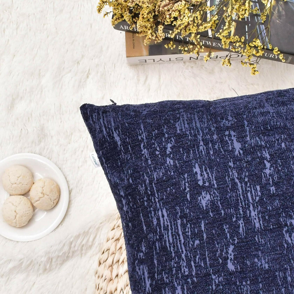 Fundas de cojín decorativas de chenilla jacquard con mármol CaliTime, 12x20, azul marino, paquete de 2